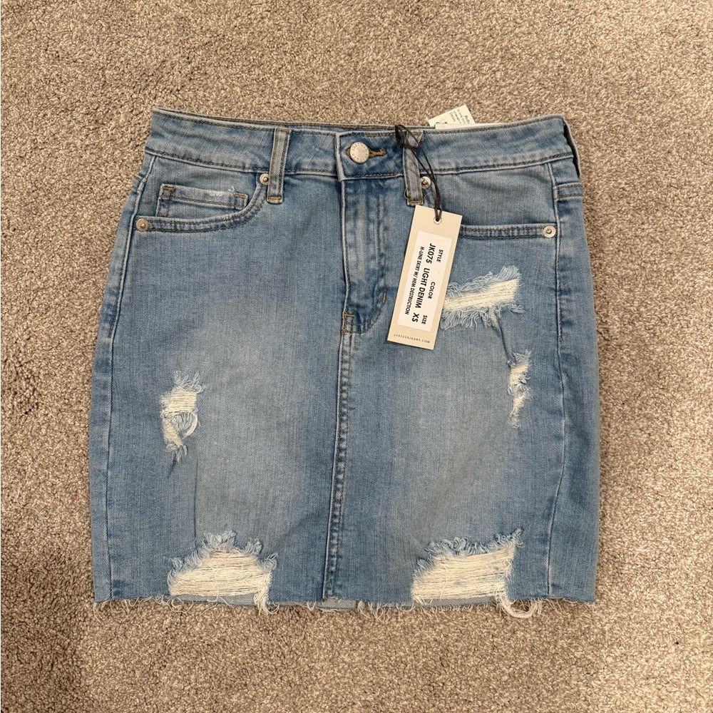 Ruby & Jenna Denim Blue Distressed Skirt